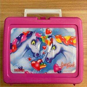 Vintage Lisa Frank Unicorn pink plastic Lunchbox with thermos